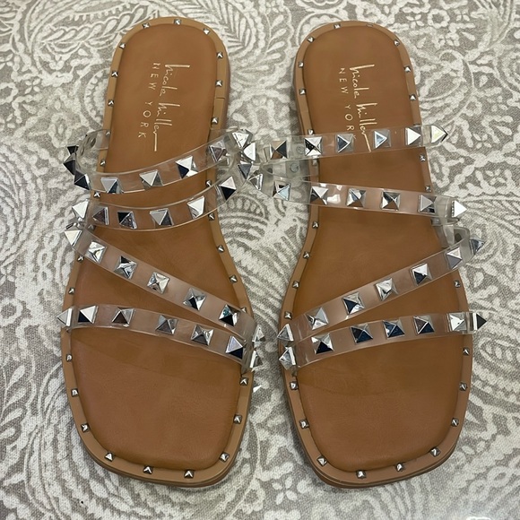 Nicole Miller ladies slip on sandal illusion with silver studs ladies‎ size 6 - Picture 1 of 7